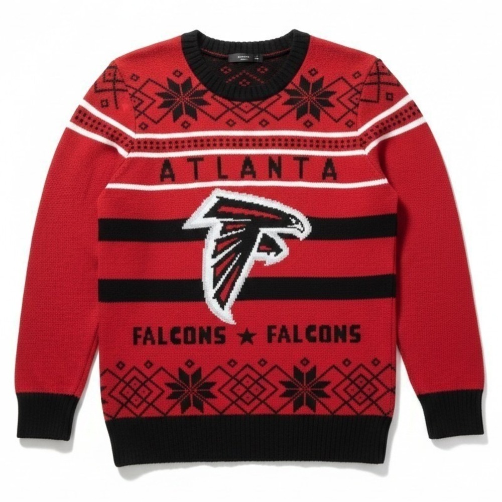 Junk Food Atlanta Falcons‎ NFL Red Knit Fair Isle Football Sweater, Men's Small